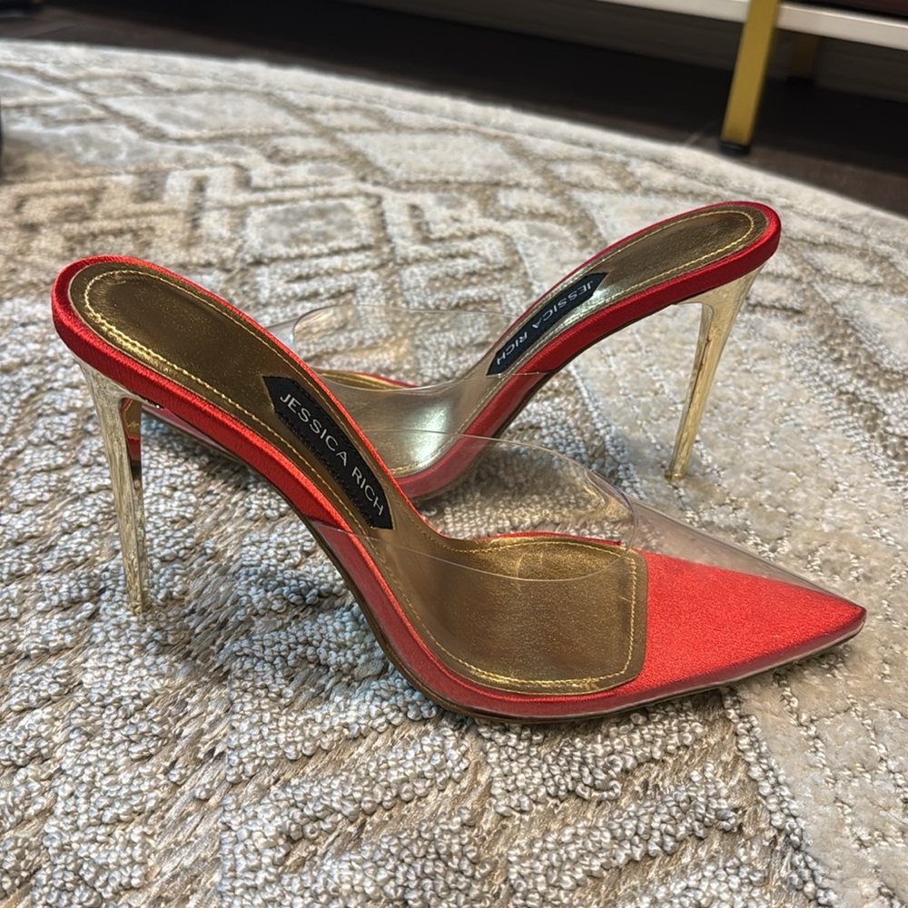 JESSICA RICH RACY MULE 120MM SATIN RED